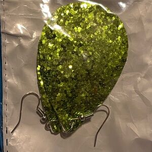 Glittery Green Teardrop Earrings